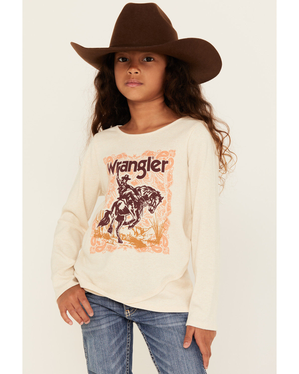 Girls' Wrangler Cowboy Long Sleeve Logo Tee
