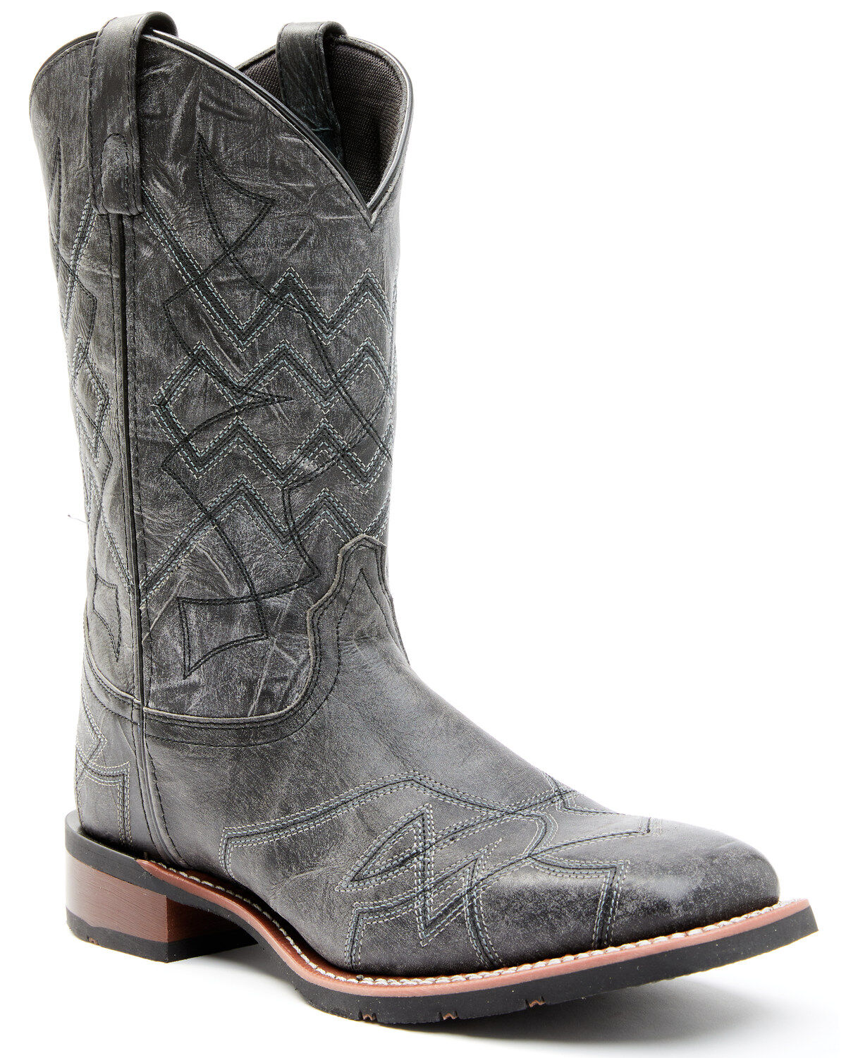 Men's Laredo Charcoal Geo Stitch Western Boots - Broad Square Toe