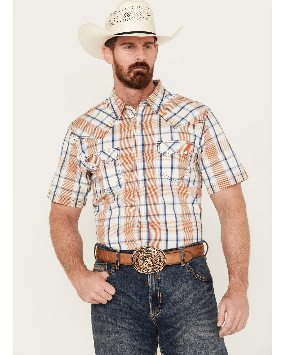 Men's Cody James Spectator Plaid Print Short Sleeve Snap Western Shirt