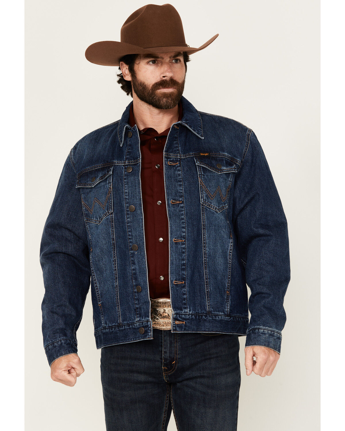 Men's Wrangler Medium Wash Flannel Lined Denim Jacket