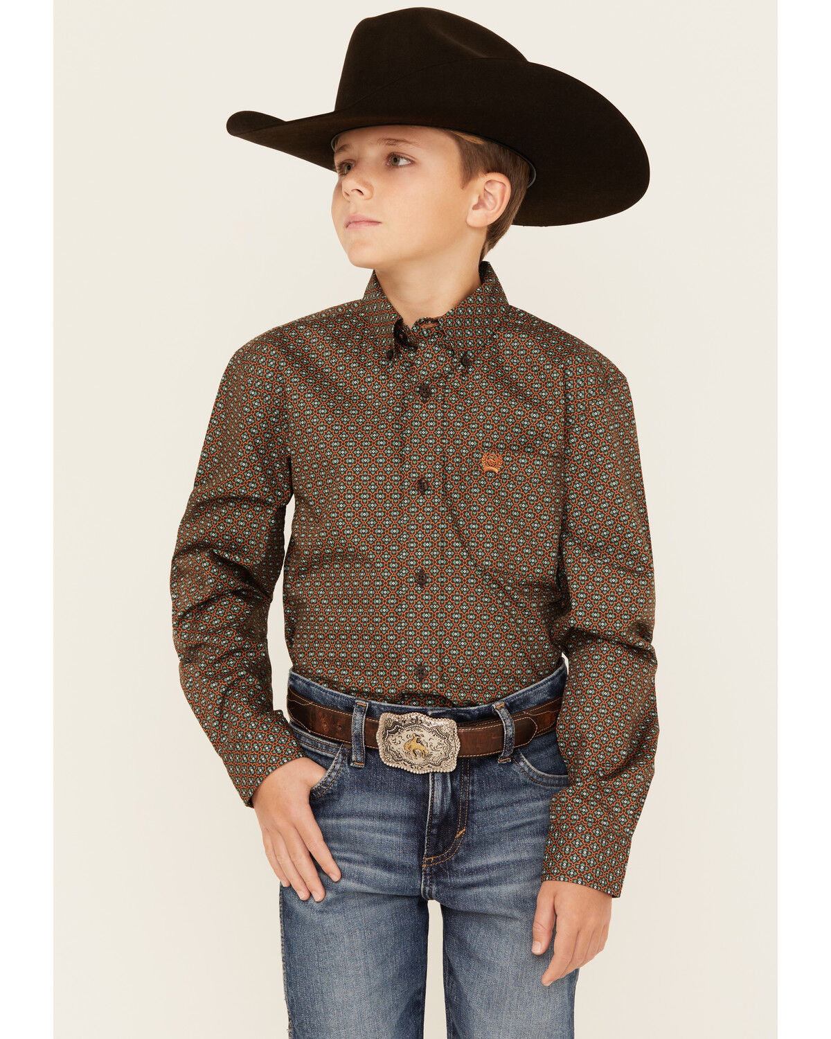 Boys' Cinch Geo Print Long Sleeve Button-Down Western Shirt