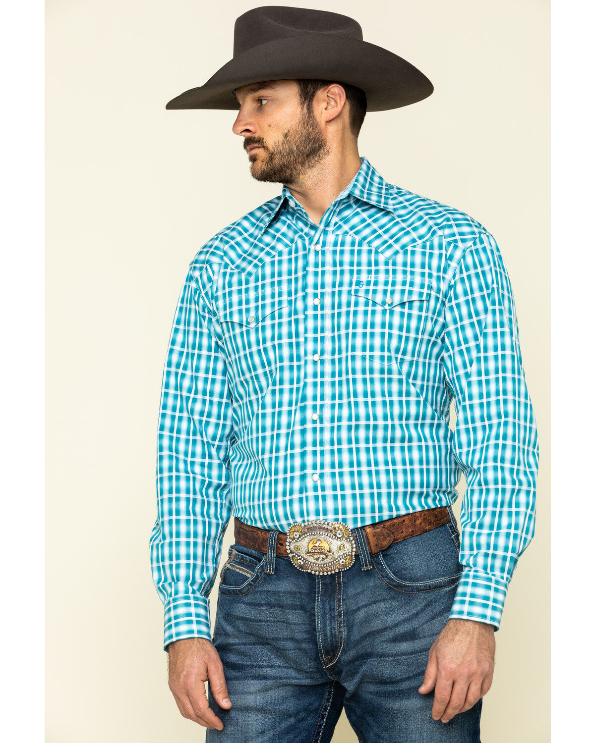 Men's Stetson Cross Walk Ombre Plaid Long Sleeve Western Shirt