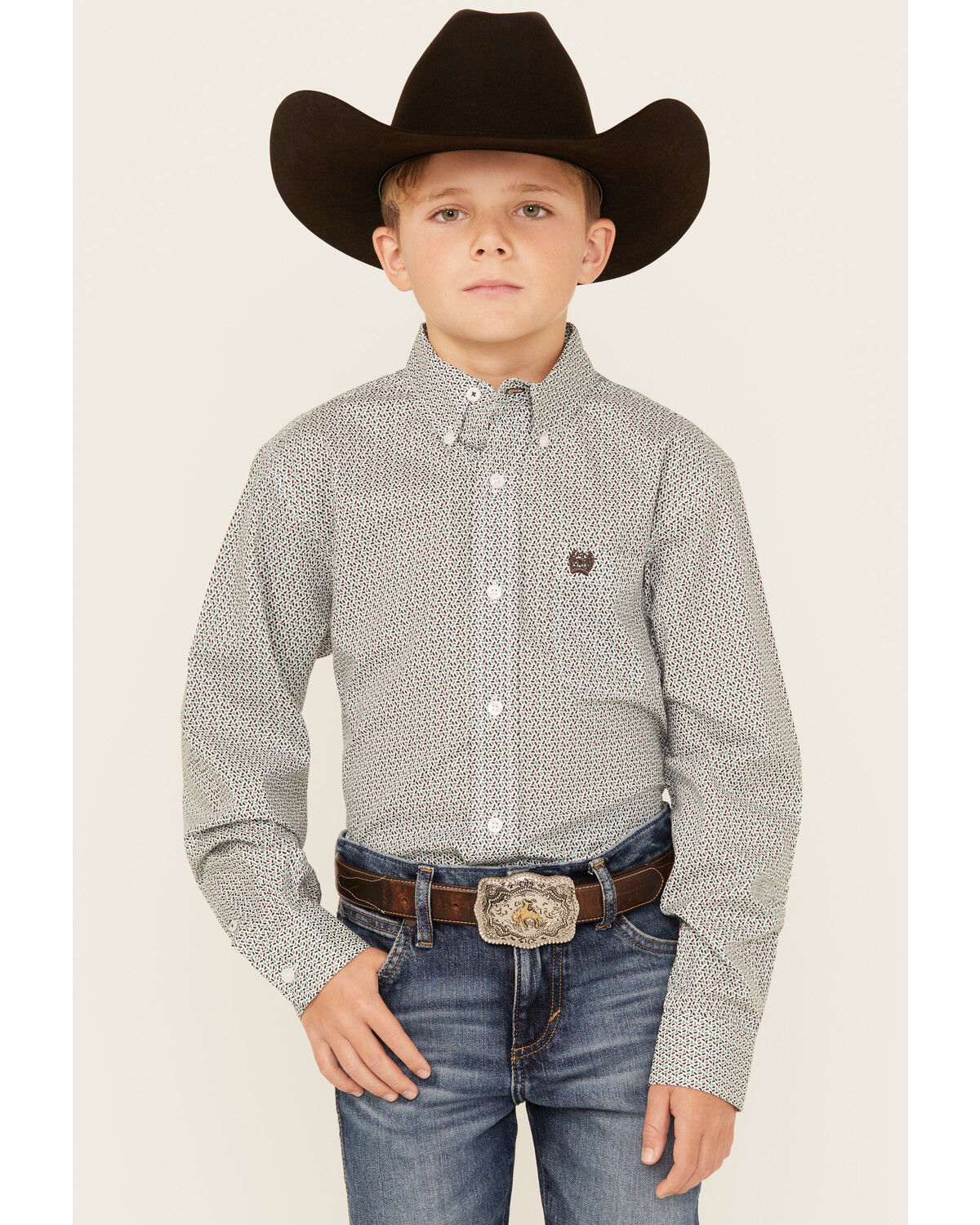 Boys' Cinch Geo Print Long Sleeve Button-Down Western Shirt