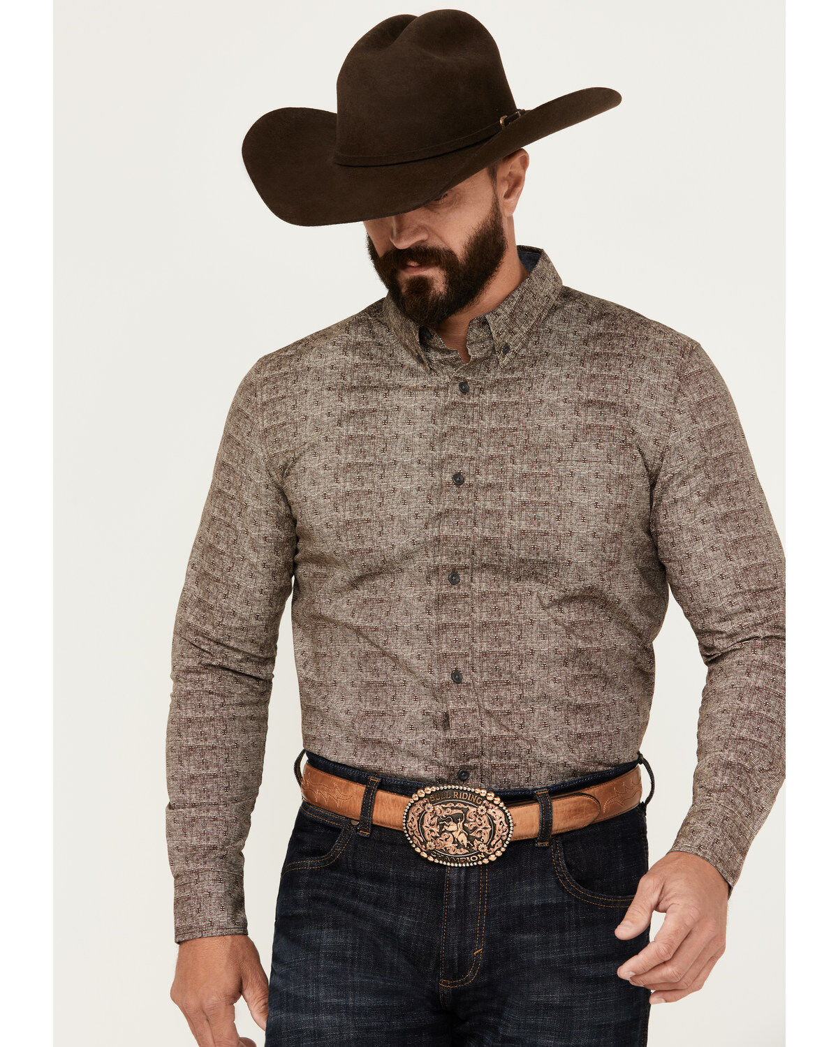 Men's Cody James Crossed Geo Print Long Sleeve Button-Down Stretch Wes