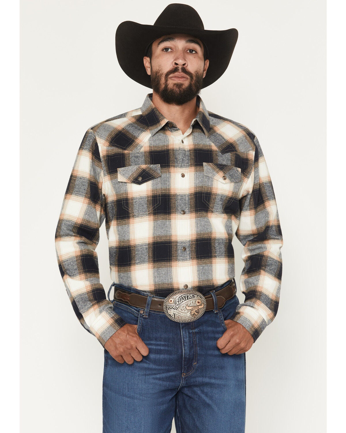 Men's Cody James Bull Rider Plaid Print Long Sleeve Snap Flannel Shirt