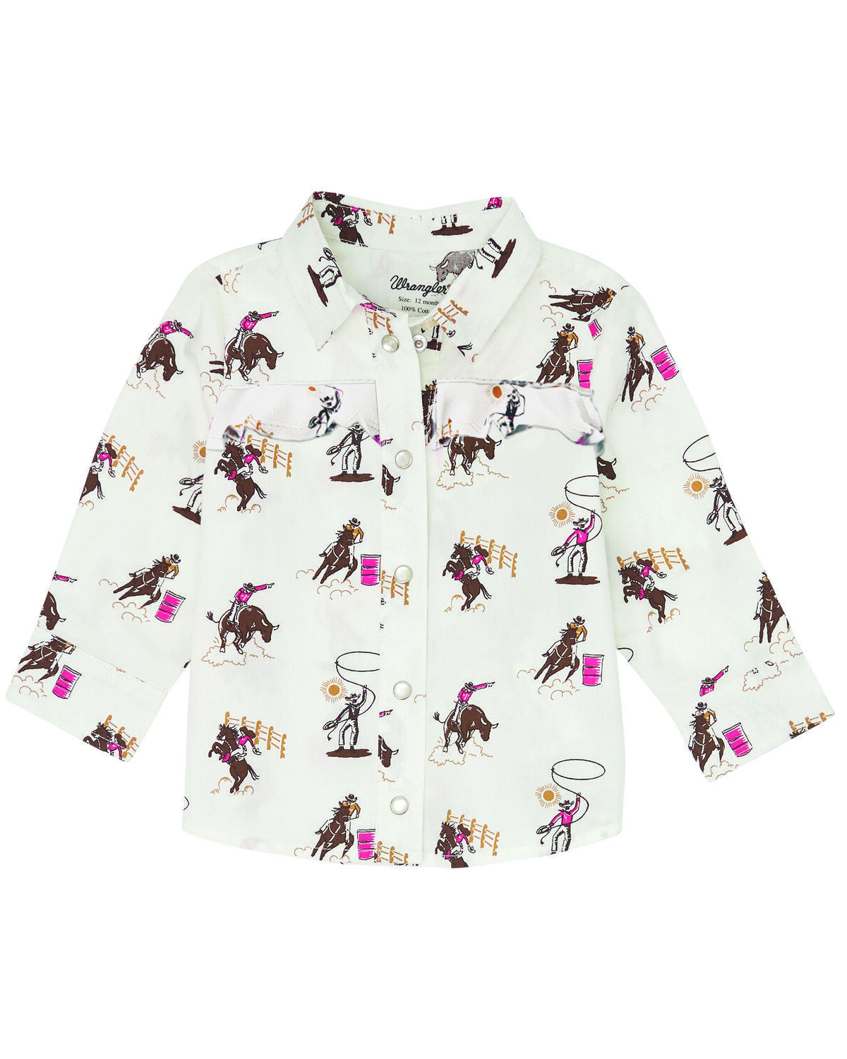 Girls' Wrangler Toddler Rodeo Print Long Sleeve Pearl Snap Western Shi