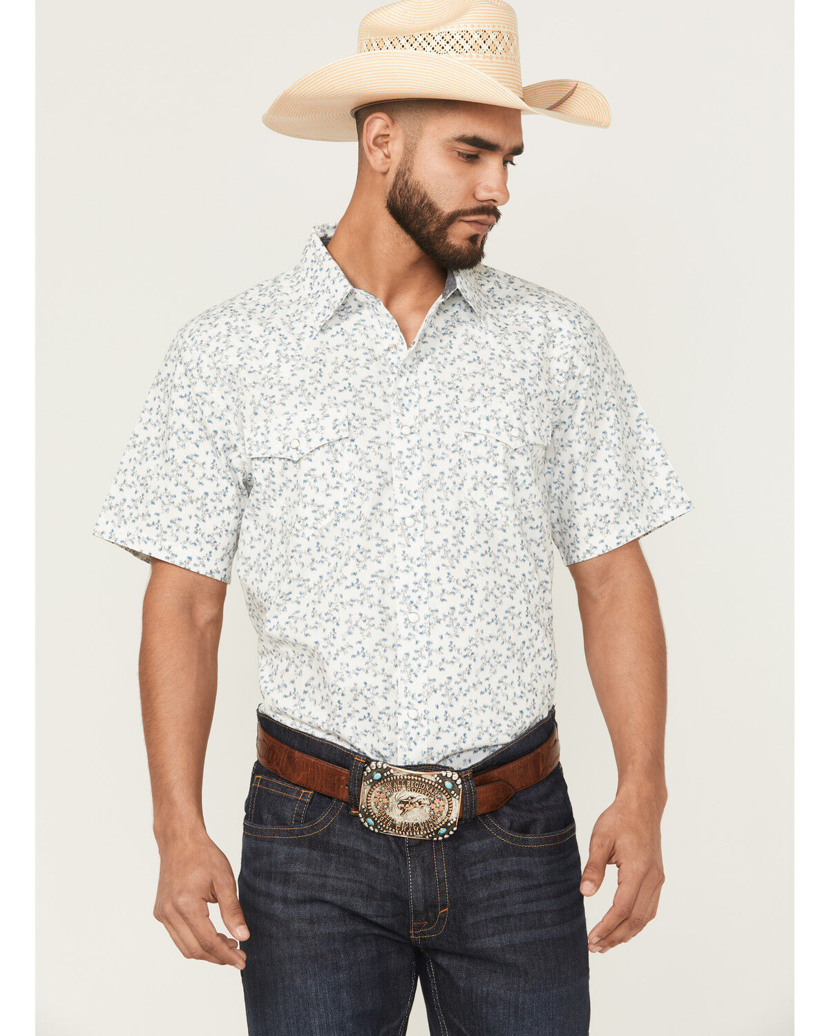 Cody James Rodeo Drive Floral Print Short Sleeve Snap Western Shirt -