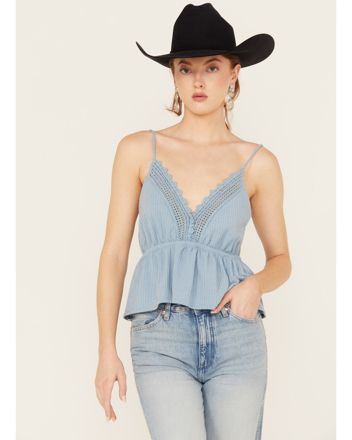 Women's Wild Moss Lace Trim Sleeveless Top