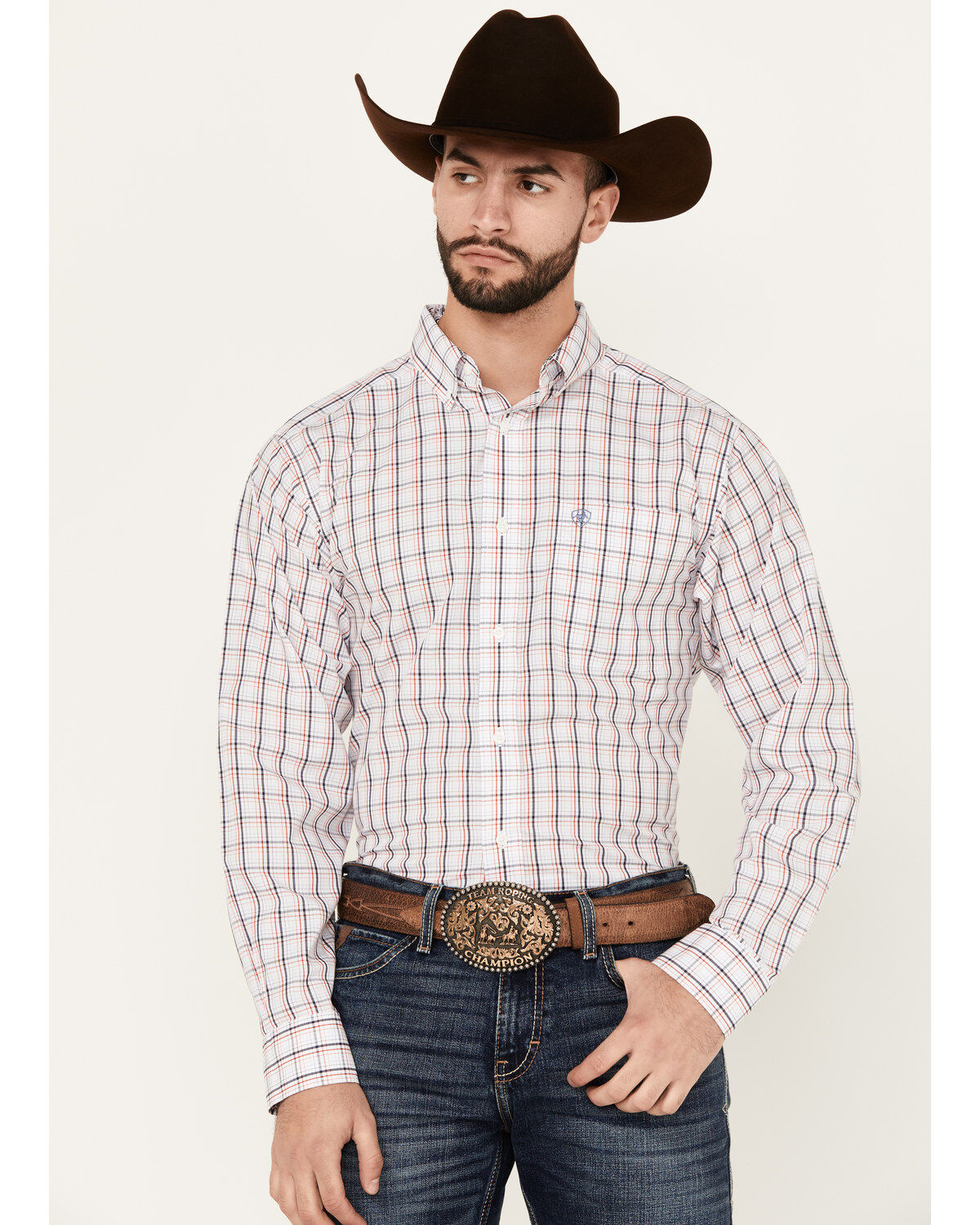 Men's Ariat Weston Windowpane Plaid Print Long Sleeve Button-Down West