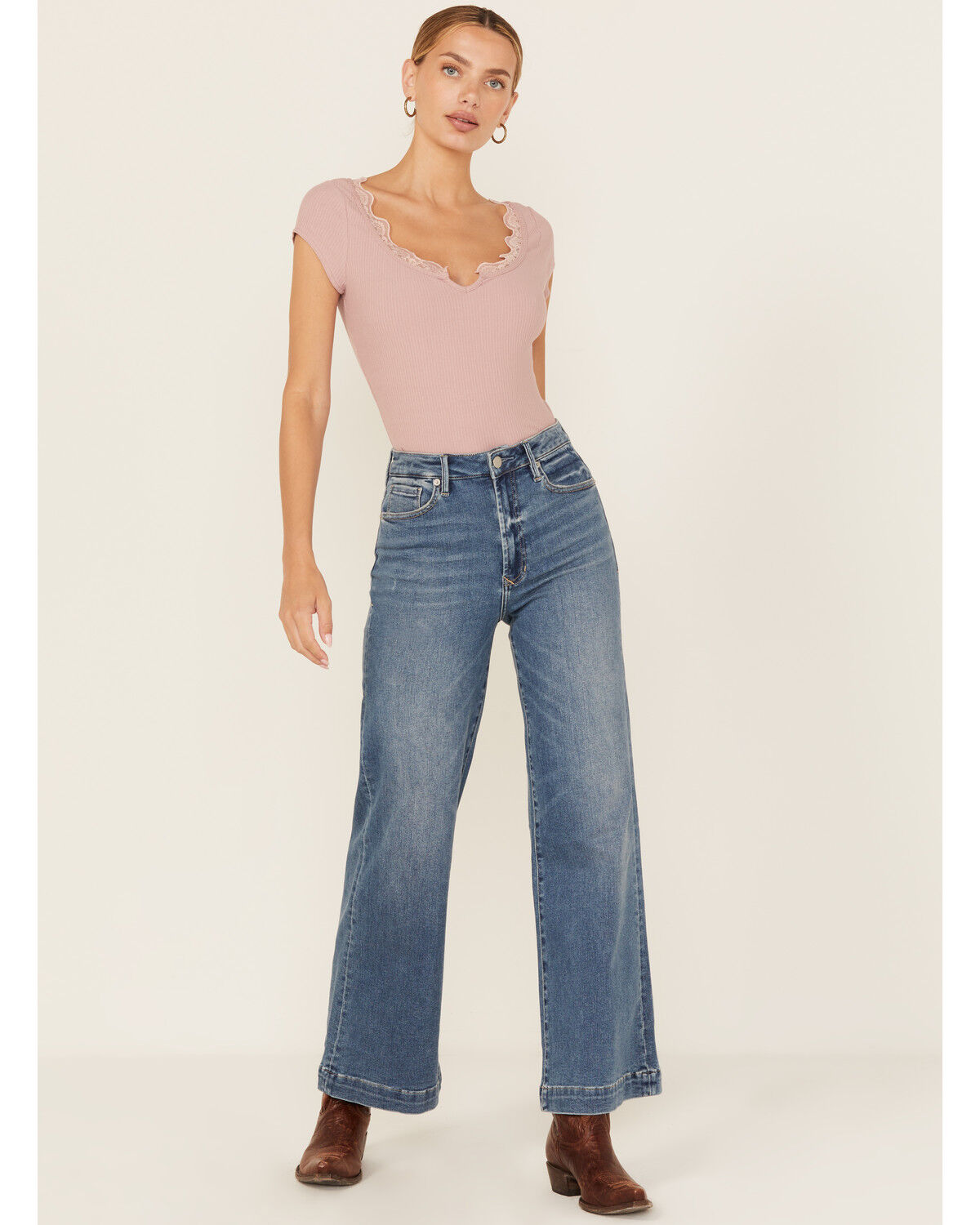 Women's Dear John Fiona Medium Wash Wide Leg Stretch Denim Jeans