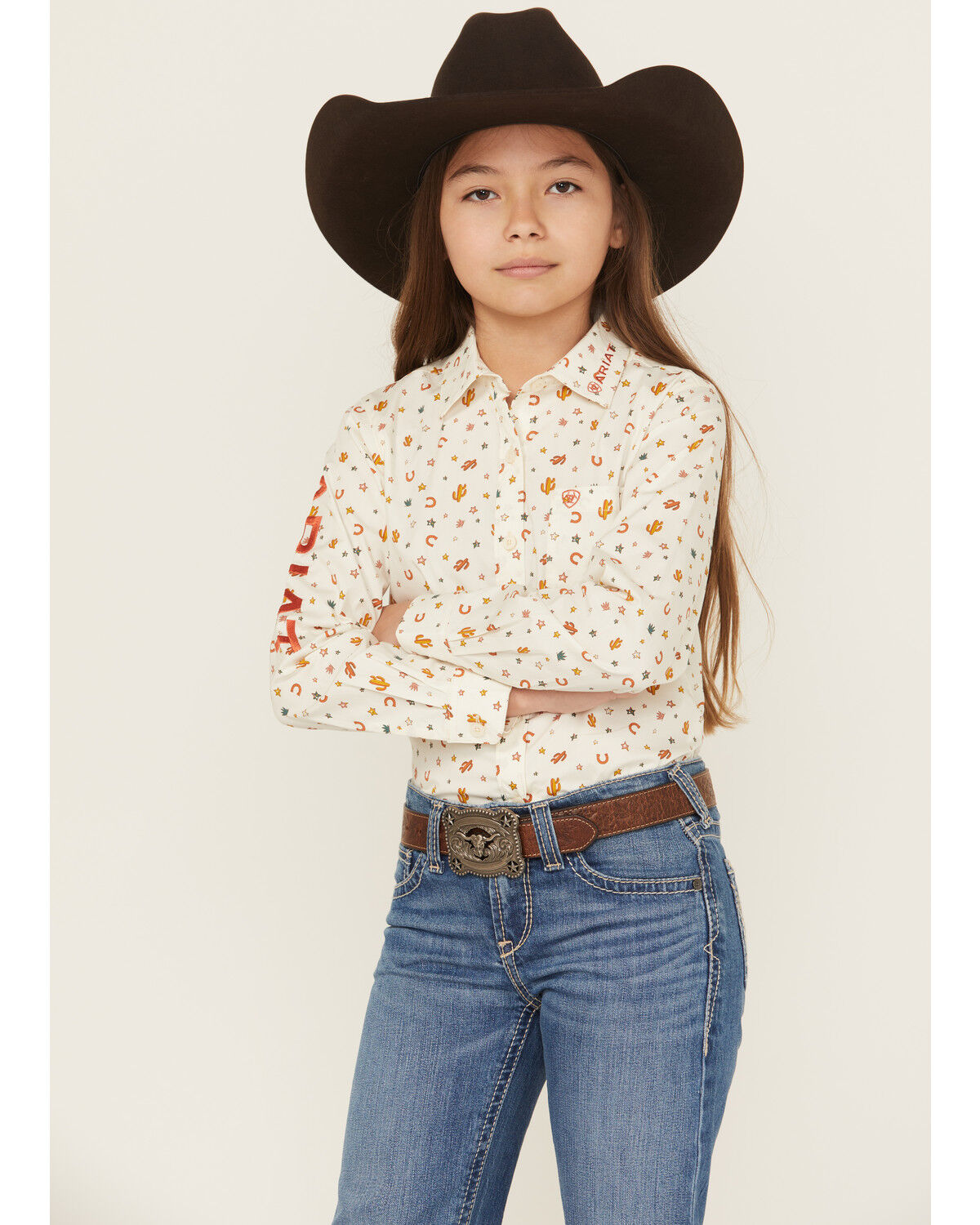 Girls' Ariat Sienna Conversation Print Team Long Sleeve Button-Down St
