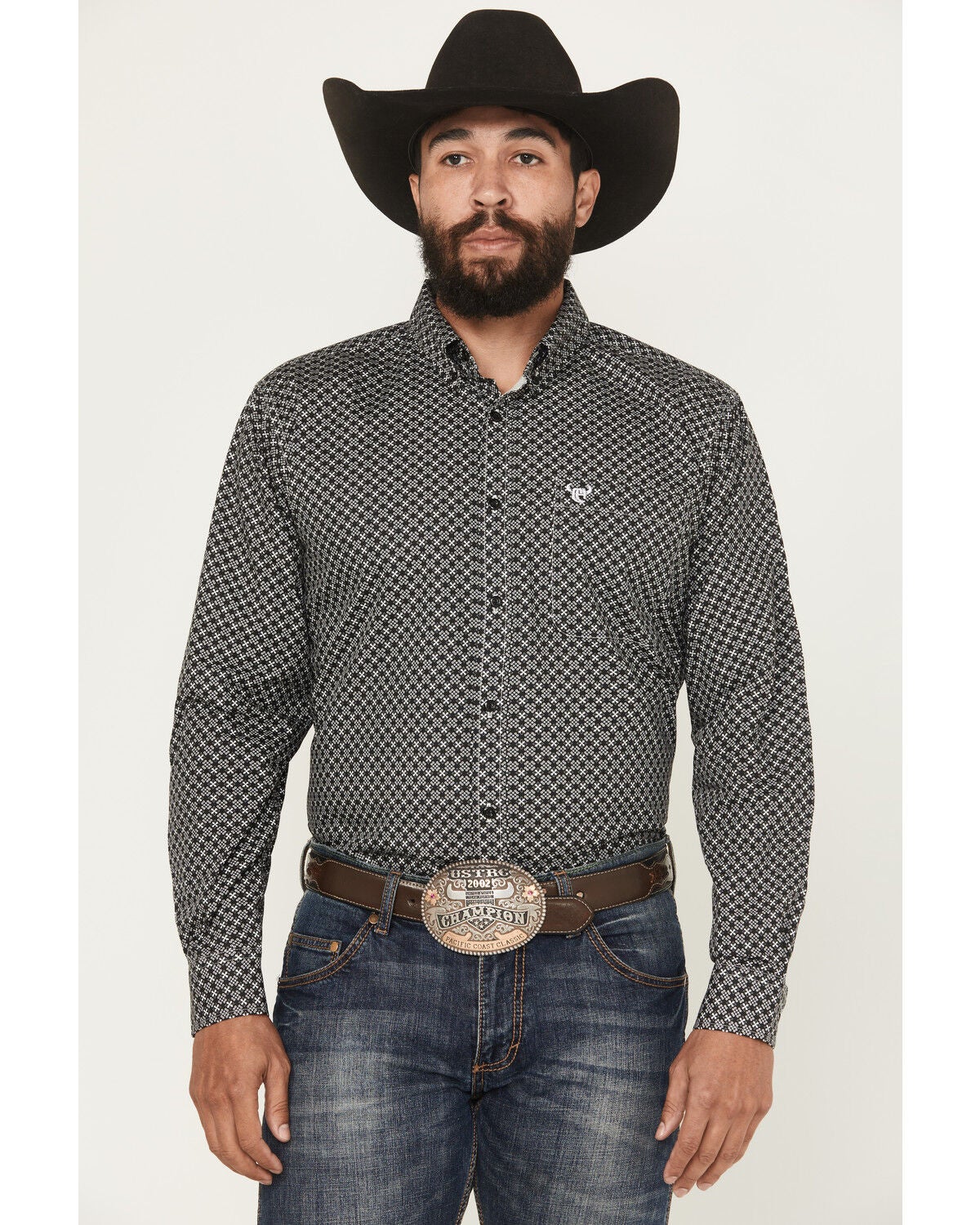 Men's Cowboy Hardware Geo Floral Print Long Sleeve Button-Down Western