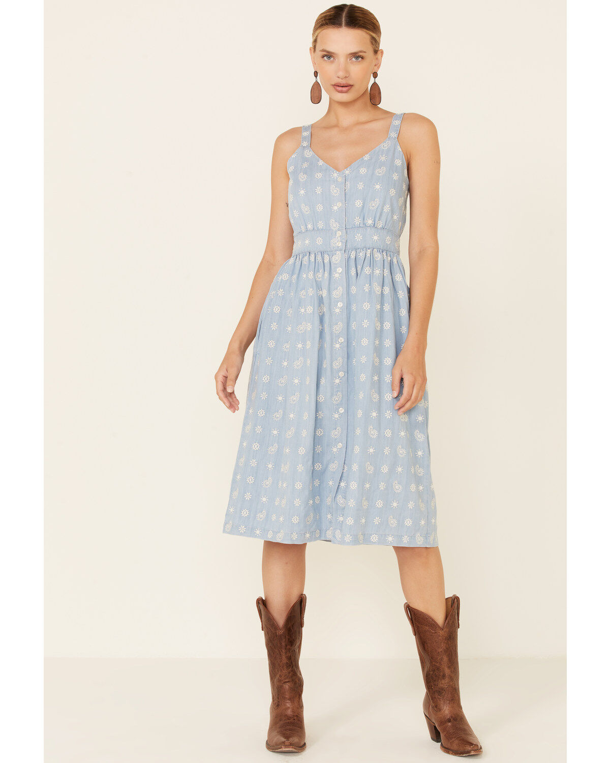 Women's Stetson Embroidered Button Front Midi Dress