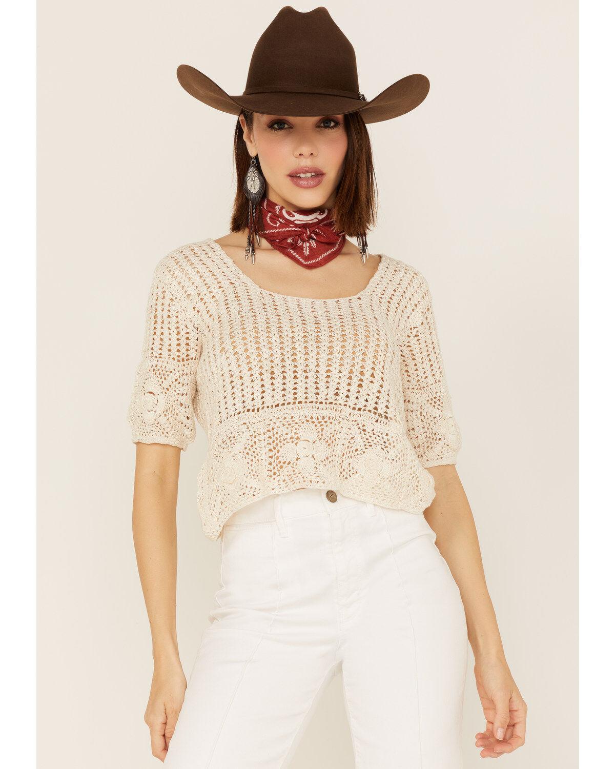 Women's Sadie & Sage Crochet Bestia Peplum Top