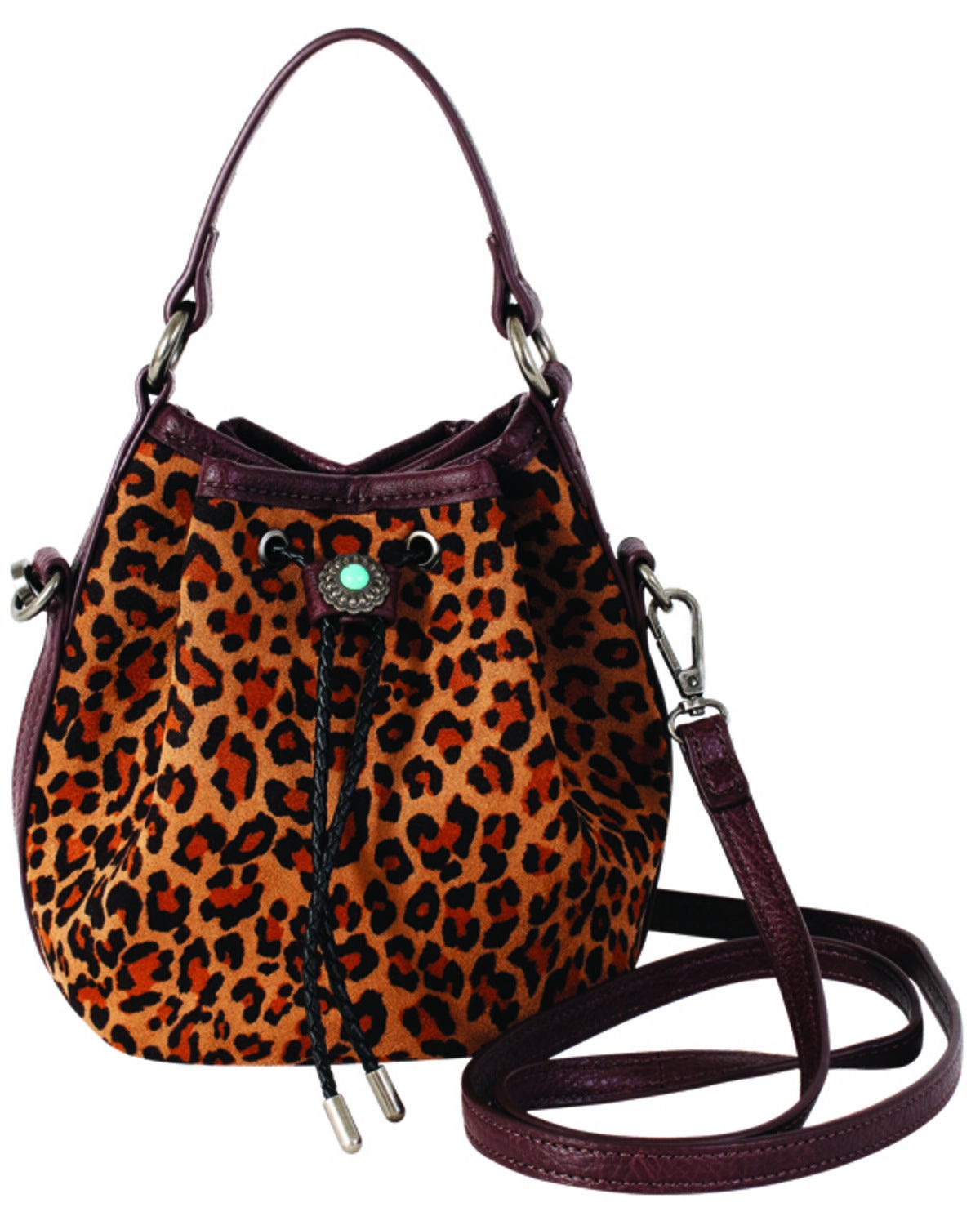 Women's Justin Leopard Print Mini Bucket Crossbody Bag