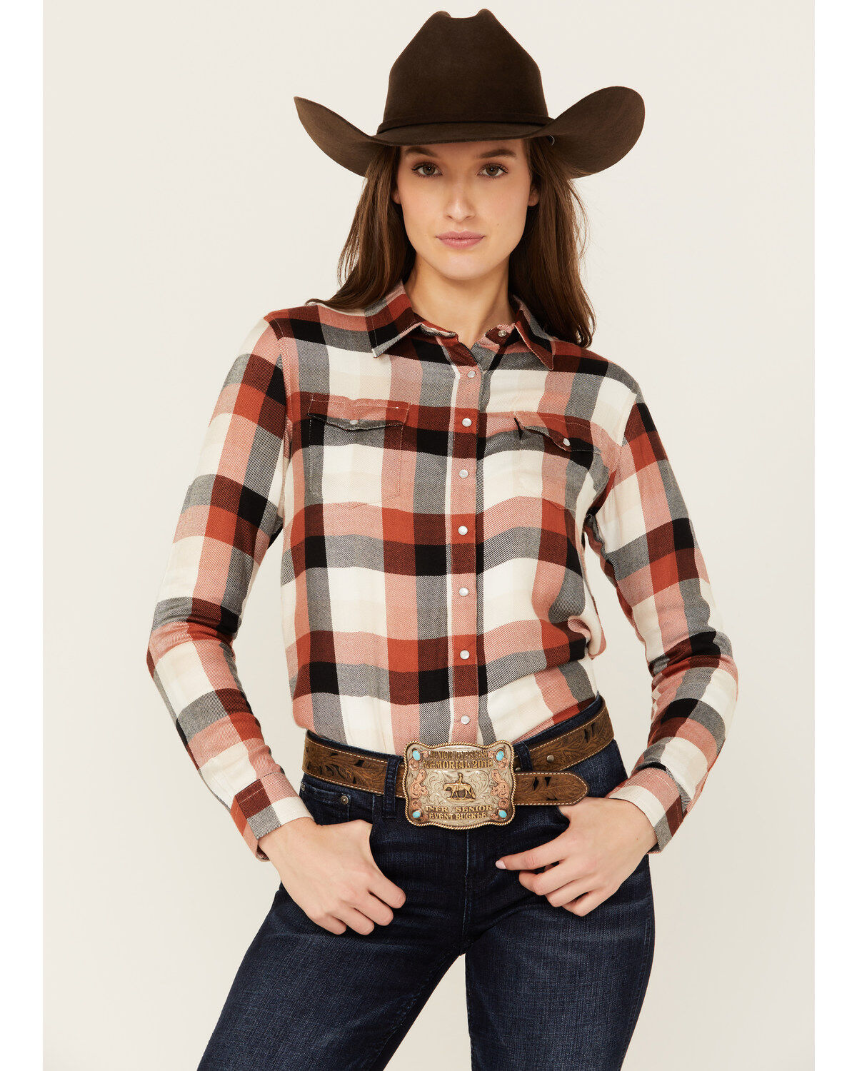 Women's Hooey Plaid Print Long Sleeve Pearl Snap Flannel Shirt
