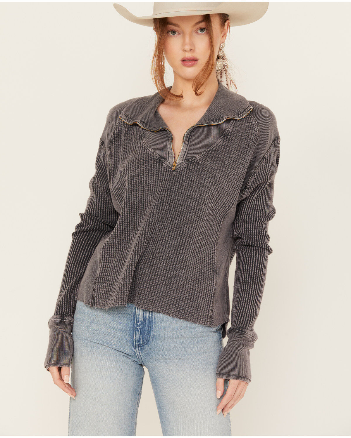 Women's Free People Ashton Zip Thermal Long Sleeve Pullover