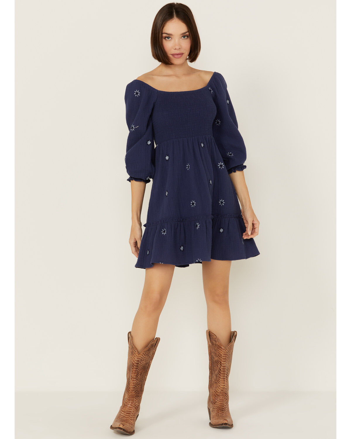 Women's Jolt Rouched Front Embroidered Mini Dress