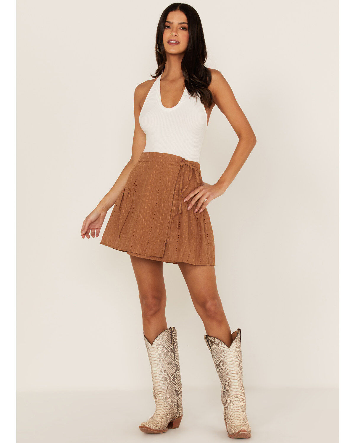 Women's Wishlist Embroidered Eyelet Wrap Mini Skirt