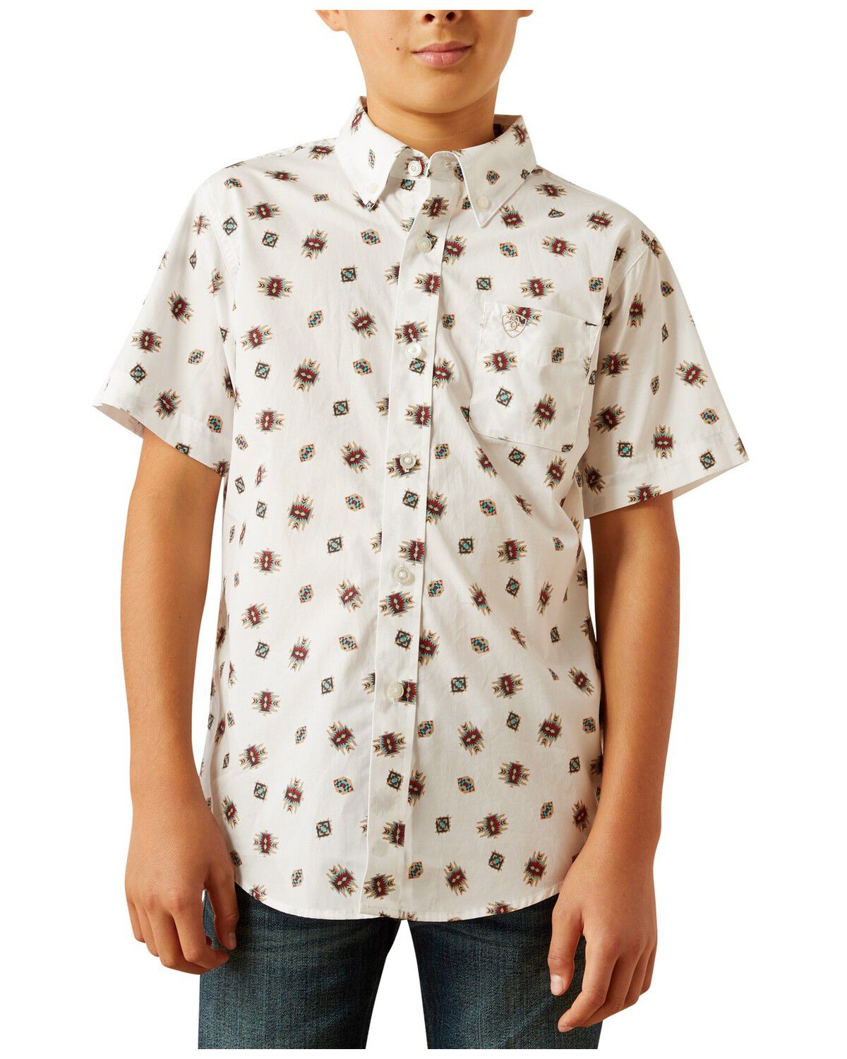 Boys' Ariat Geo Short Sleeve Button-Down Western Shirt