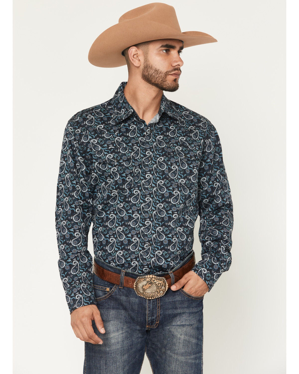 Men's Wrangler Retro Paisley Print Long Sleeve Snap Western Shirt