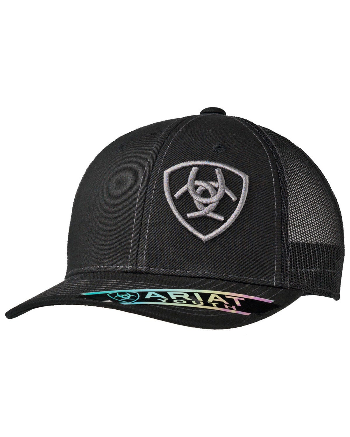 Boys' Ariat Black Logo Offset Mesh Ball Cap