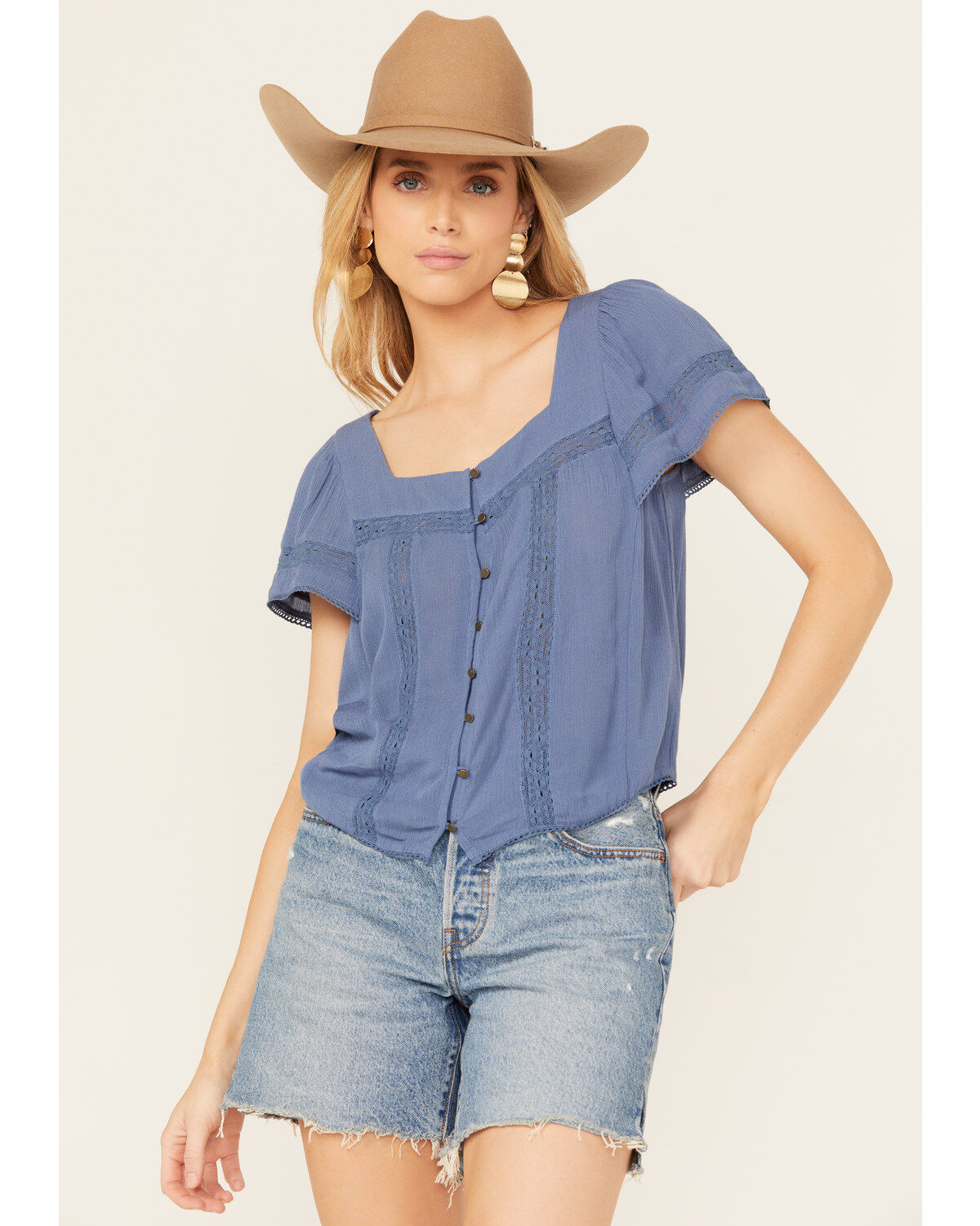 Women's Jolt Peasant Short Sleeve Button-Down Shirt