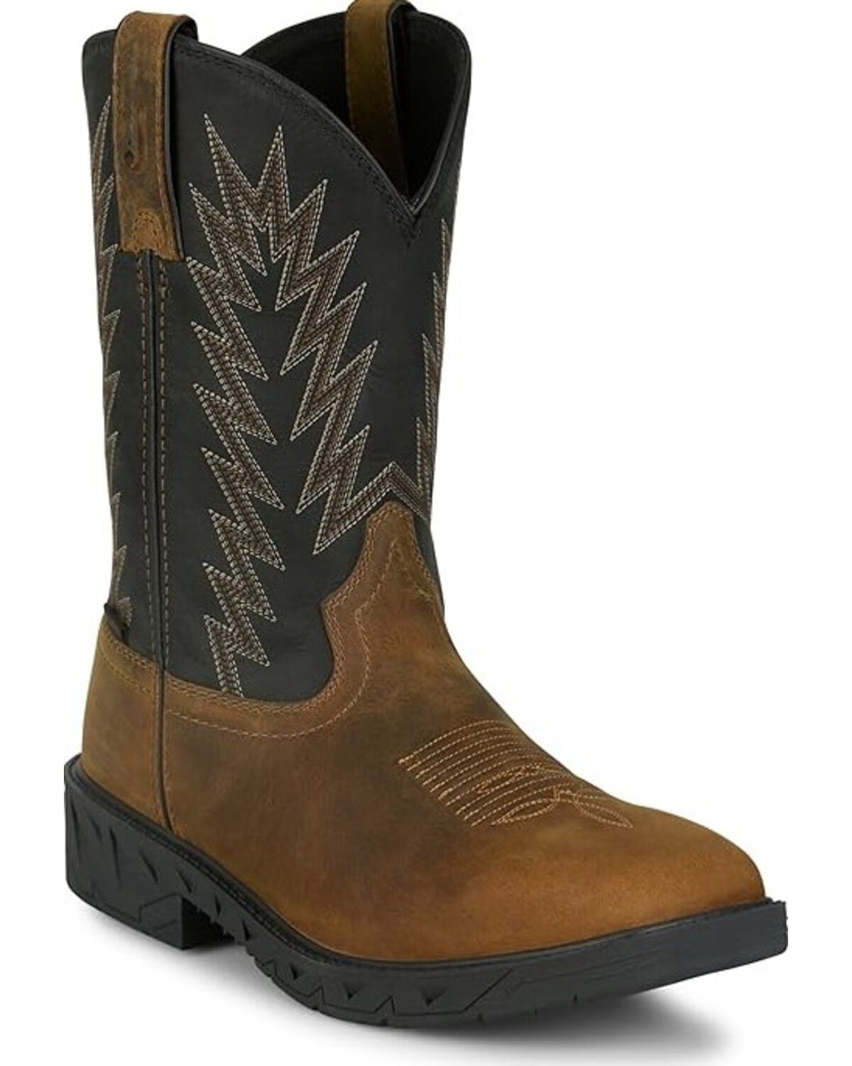 Justin Taskmaker Men’s 9.5D Pull-On Waterproof Steel Toe Work Boots in Brown and Black – Slip-Resistant Leather Safety Toe Western Boot