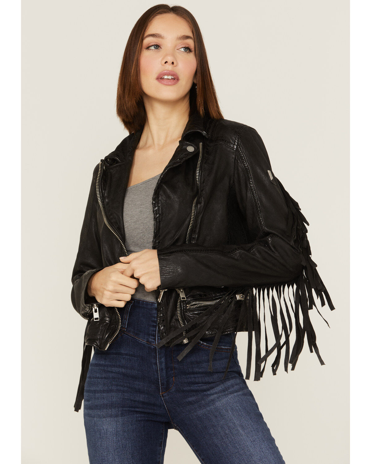Women's Mauritius Leather Melbourne Black Fringe Leather Jacket