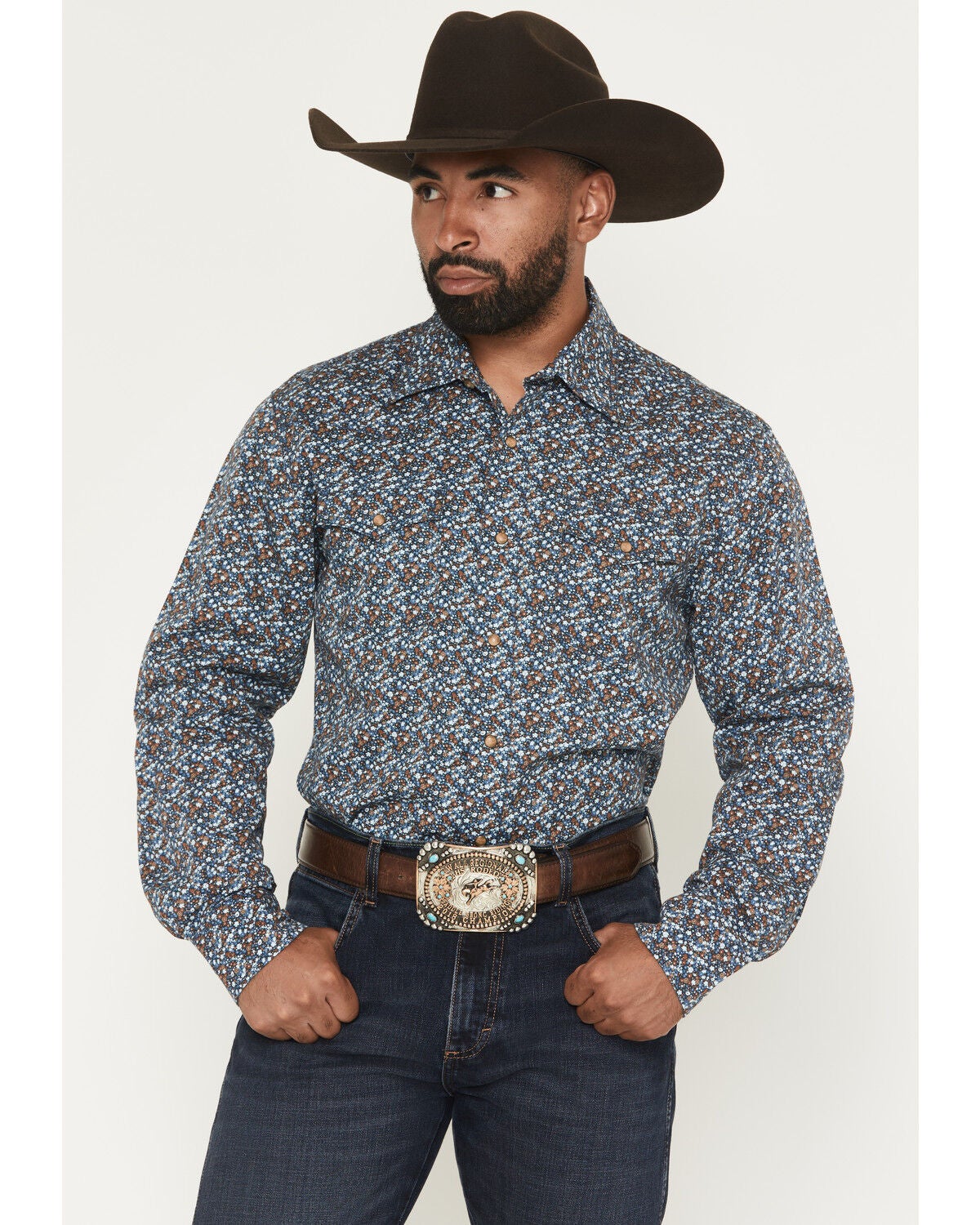 Men's Wrangler Retro Floral Print Long Sleeve Snap Western Shirt