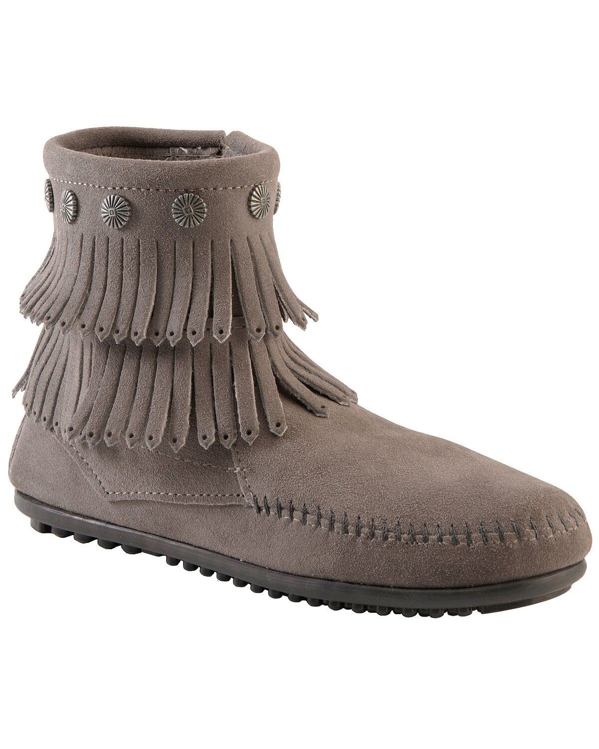 Minnetonka Double Fringe Side Zip Moccasin