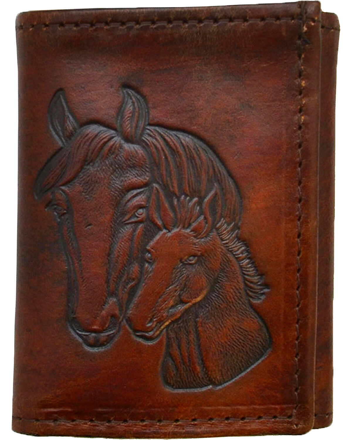 Men's Western Express Brown Horse Tooled Tri-Fold Wallet