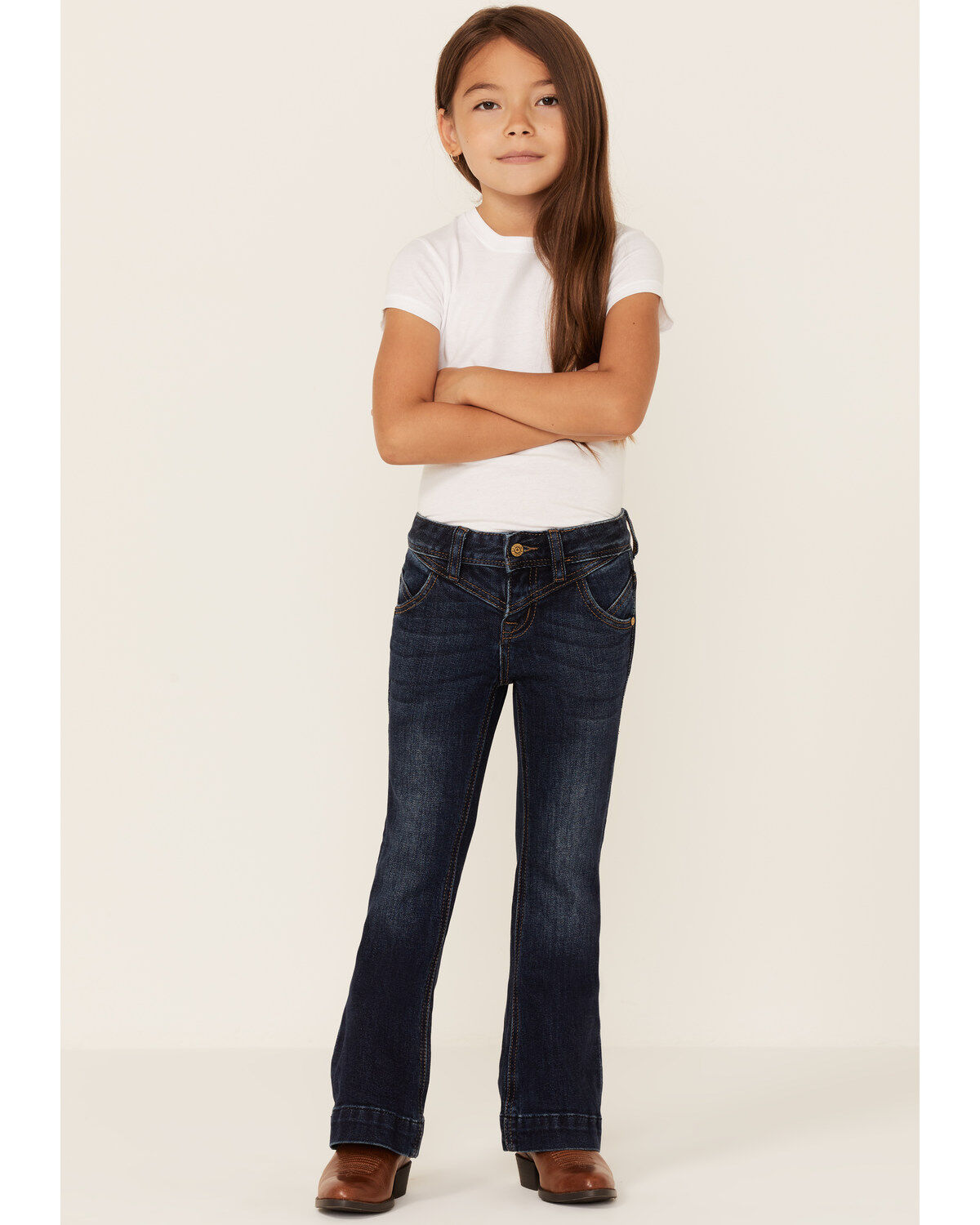 Girls' Rock & Roll Denim Dark Front Seamed Twill Trousers