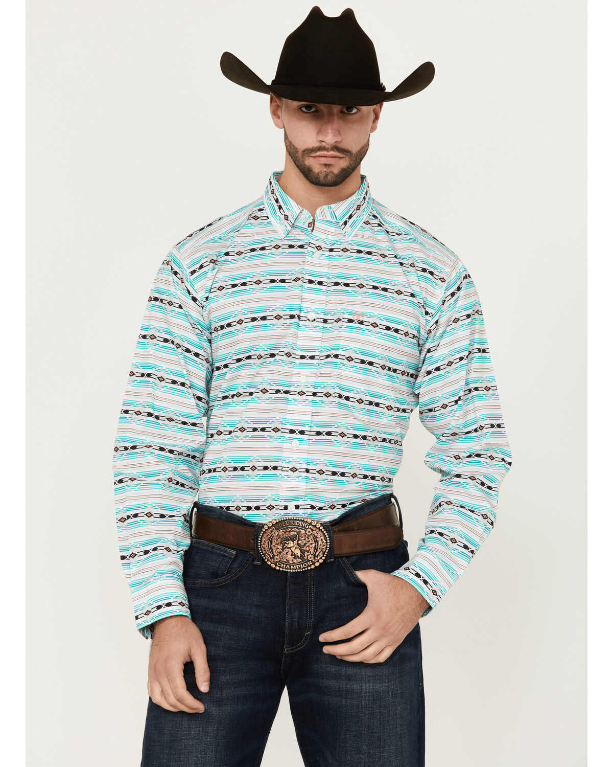 Men's Ariat Jefferson Southwestern Striped Long Sleeve Button-Down Wes