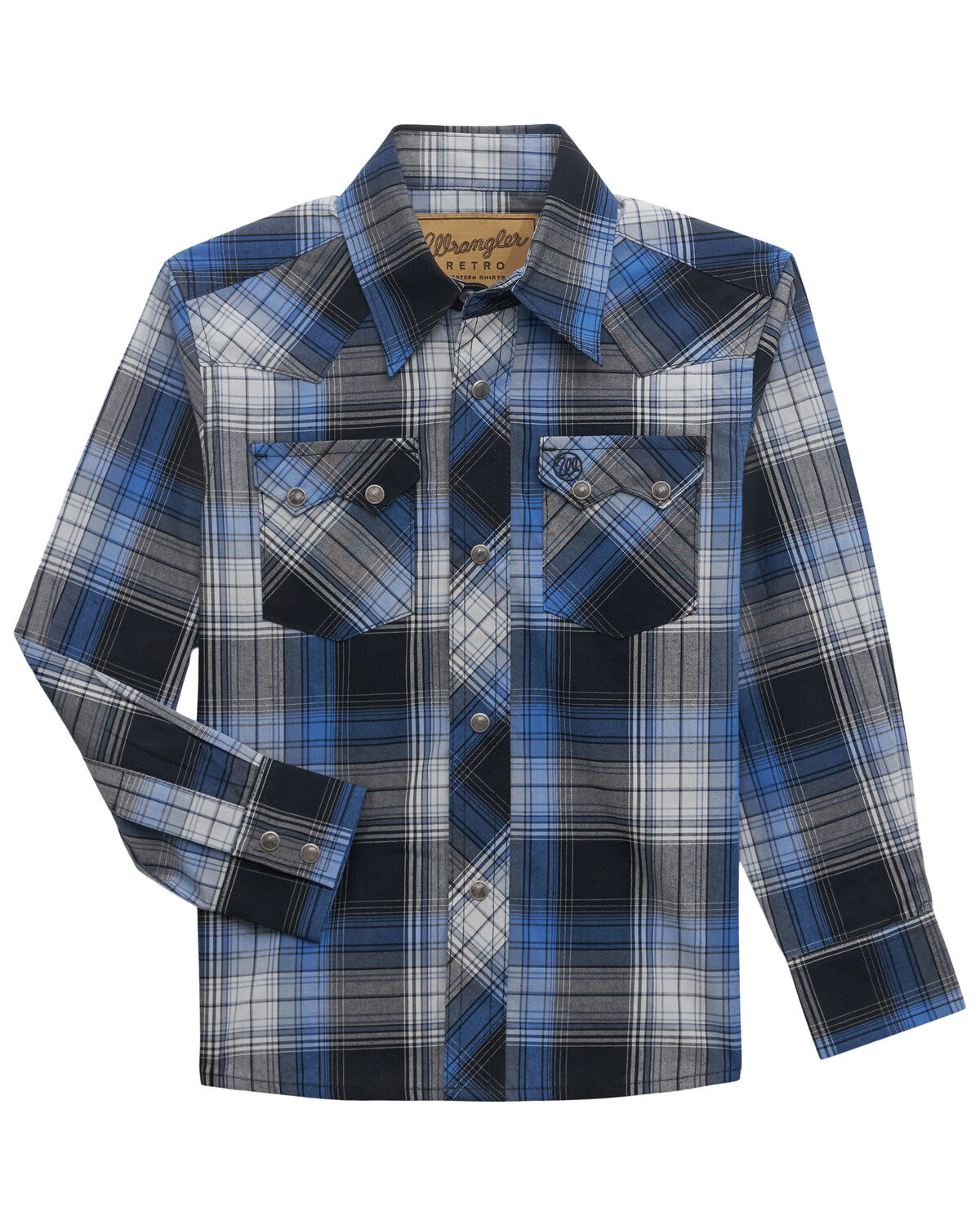 Boys' Wrangler Retro Plaid Print Long Sleeve Snap Western Shirt