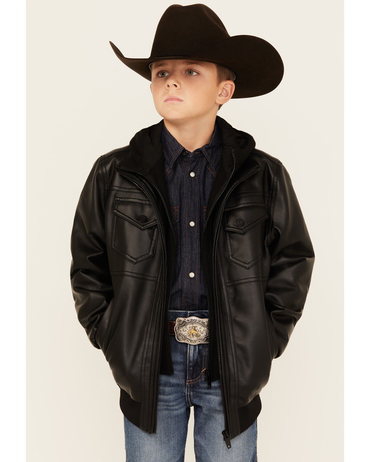 Boys' Urban Republic Faux Leather Hooded Bomber Jacket