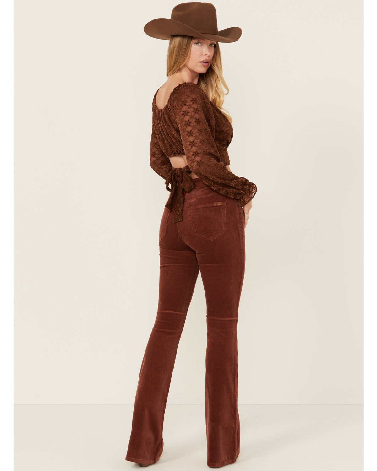 Women's Rock & Roll Denim High Rise Corduroy Button Flare Jeans