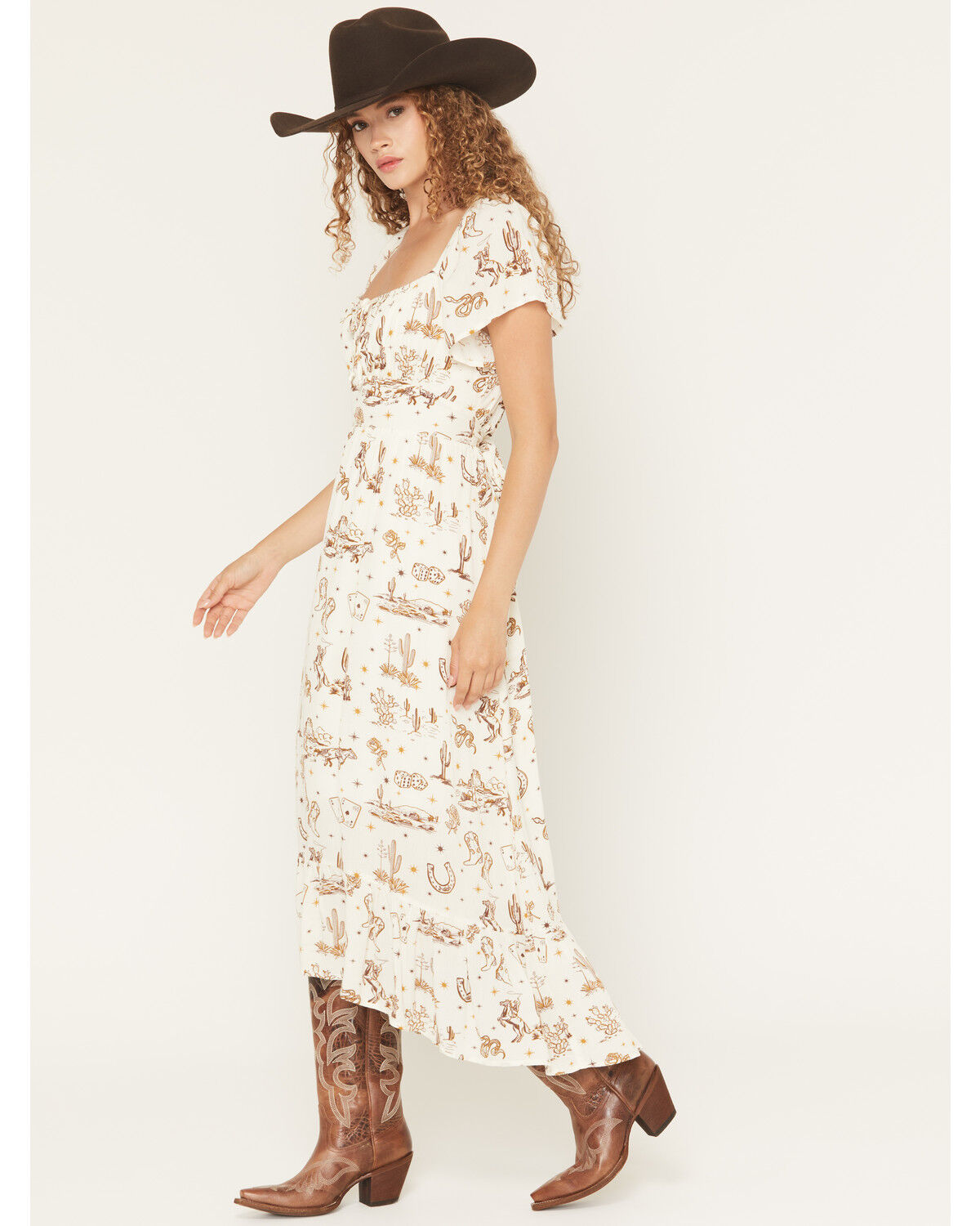 Women's Shyanne Western Print Flutter Sleeve High-Low Midi Dress