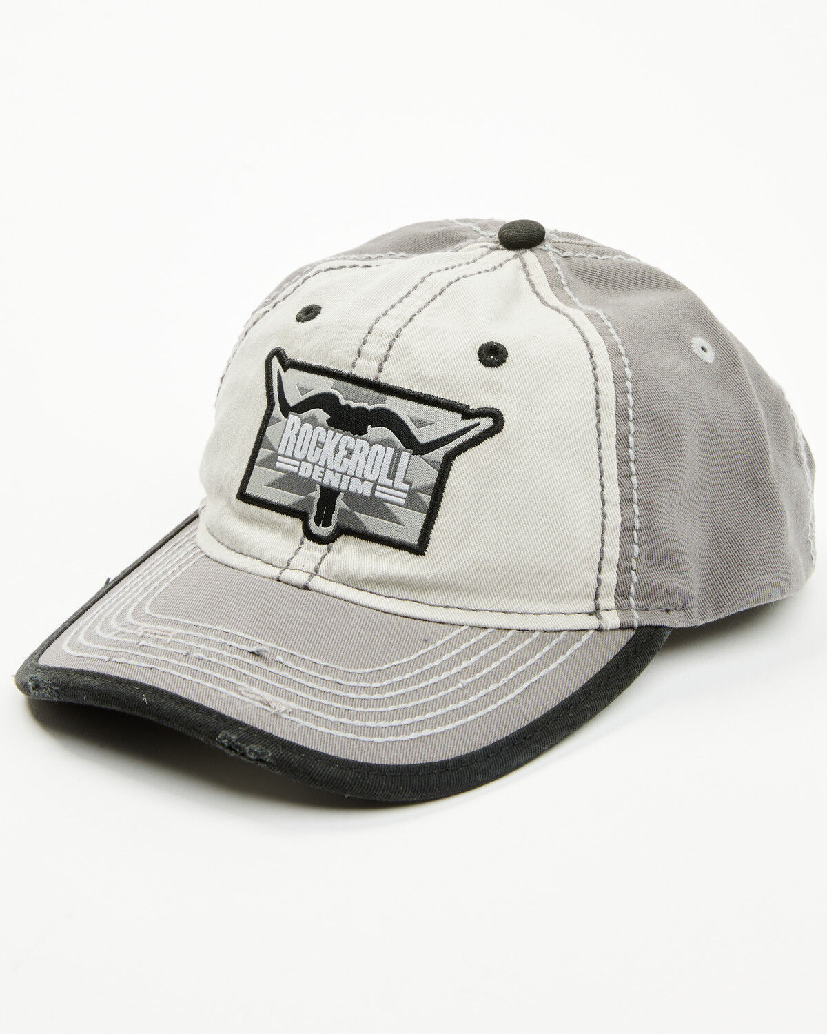 Men's Rock & Roll Denim Steer Head Logo Ball Cap
