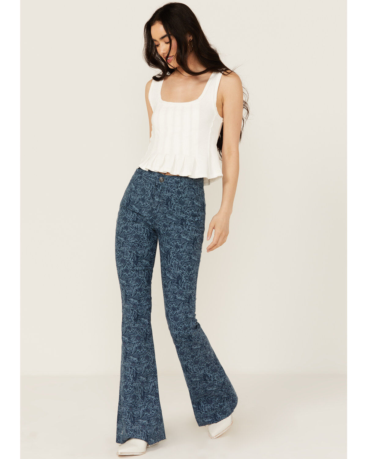 Women's Rock & Roll Denim High Rise Reversible Button Flare Stretch De