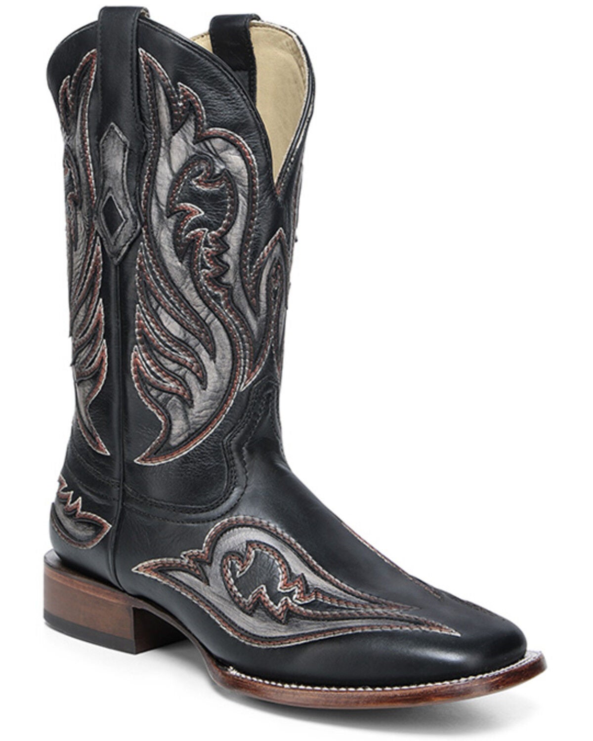Men's Corral Inlay Embroidered Western Boots - Broad Square Toe