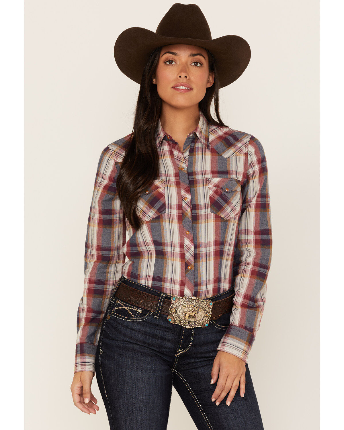 Women's Roper Plaid Print Long Sleeve Snap Performance Western Shirt
