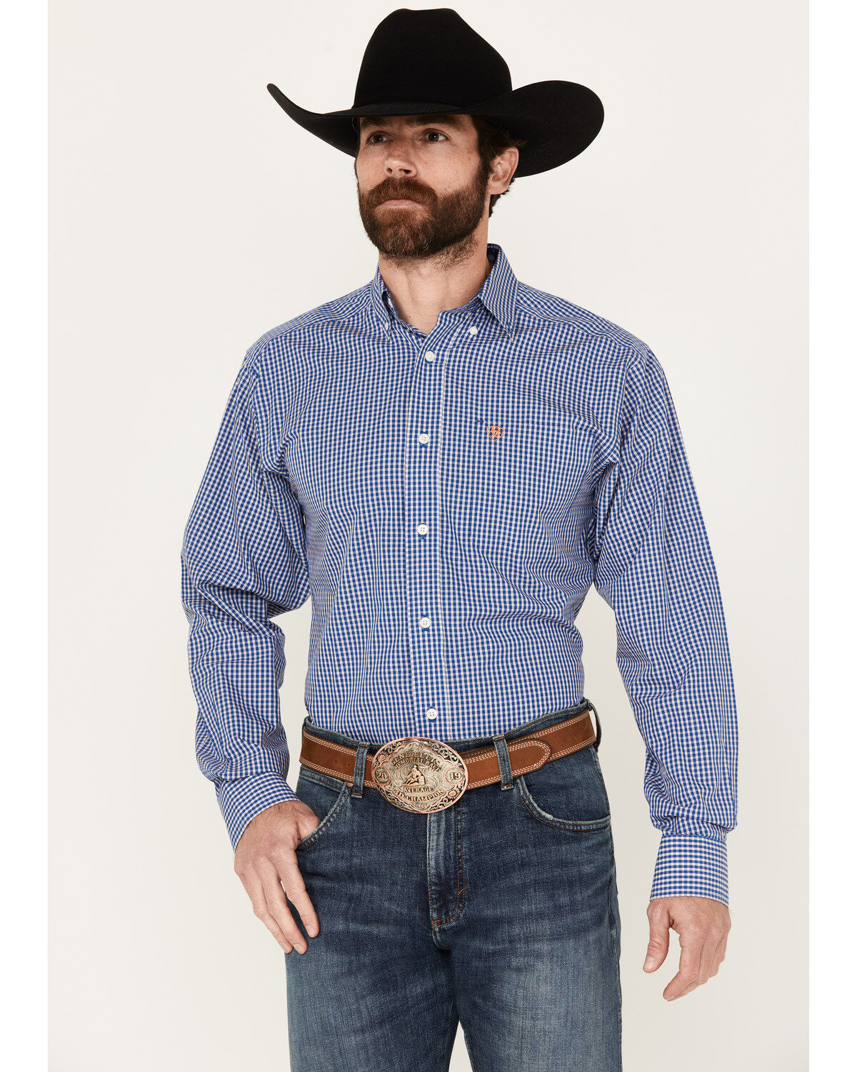 Men's Ariat Wrinkle Free Finlay Plaid Print Fitted Long Sleeve Button-