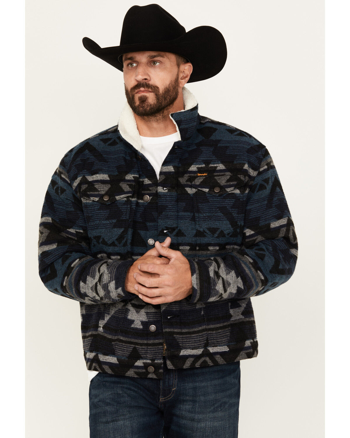 Men's Wrangler Southwestern Print Sherpa Lined Jacket
