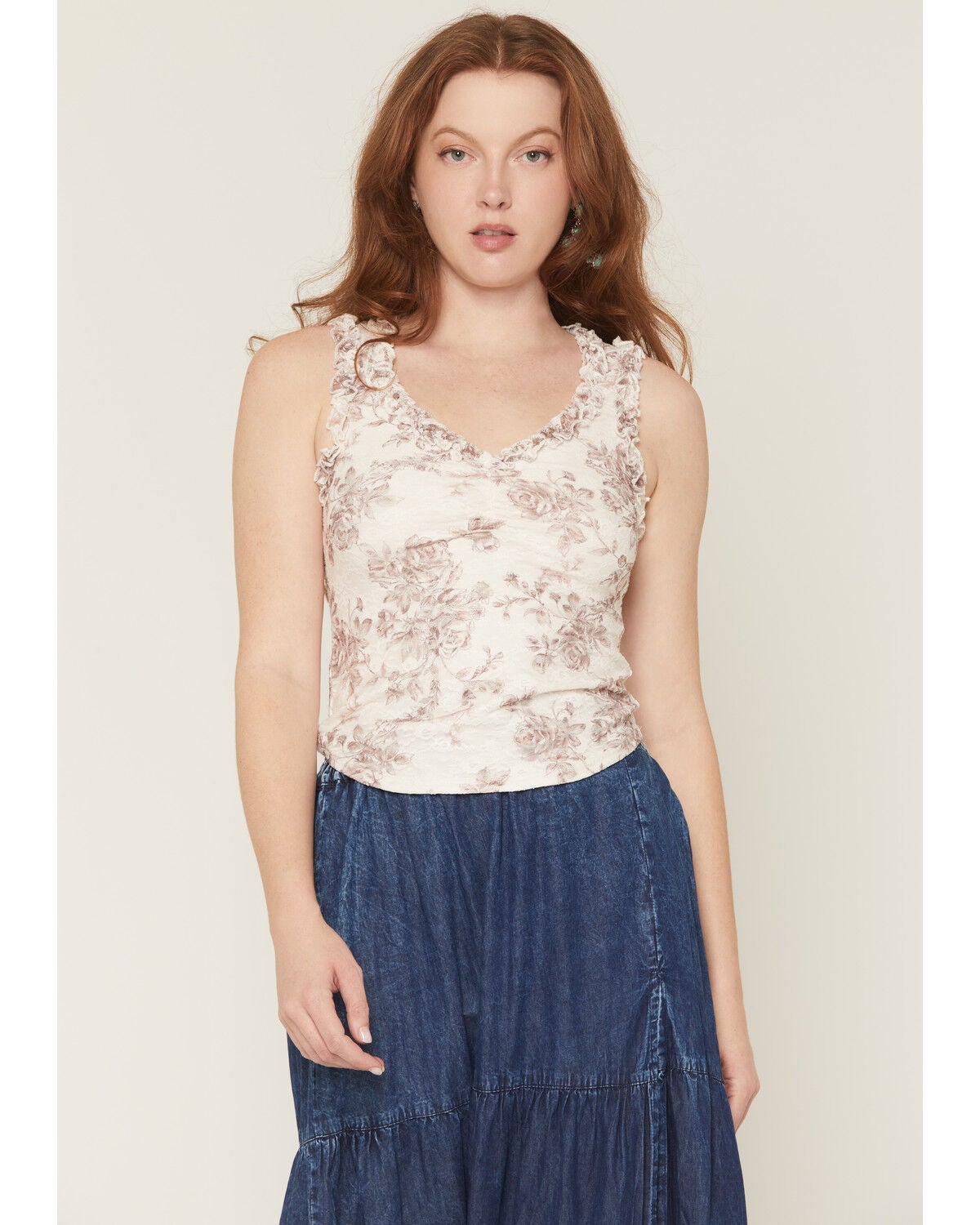 Women's Originality Floral Print Lace Tank Top