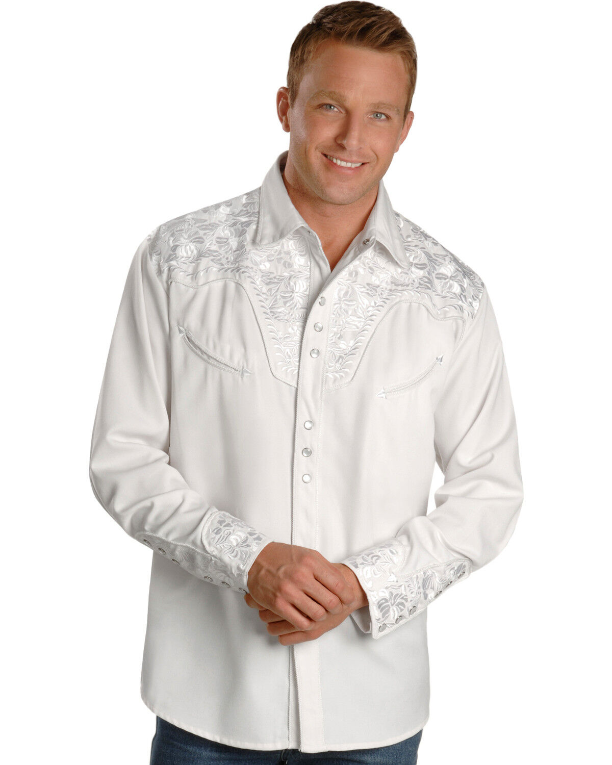 Men's Scully Embroidered Gunfighter Long Sleeve Pearl Snap Western Shi