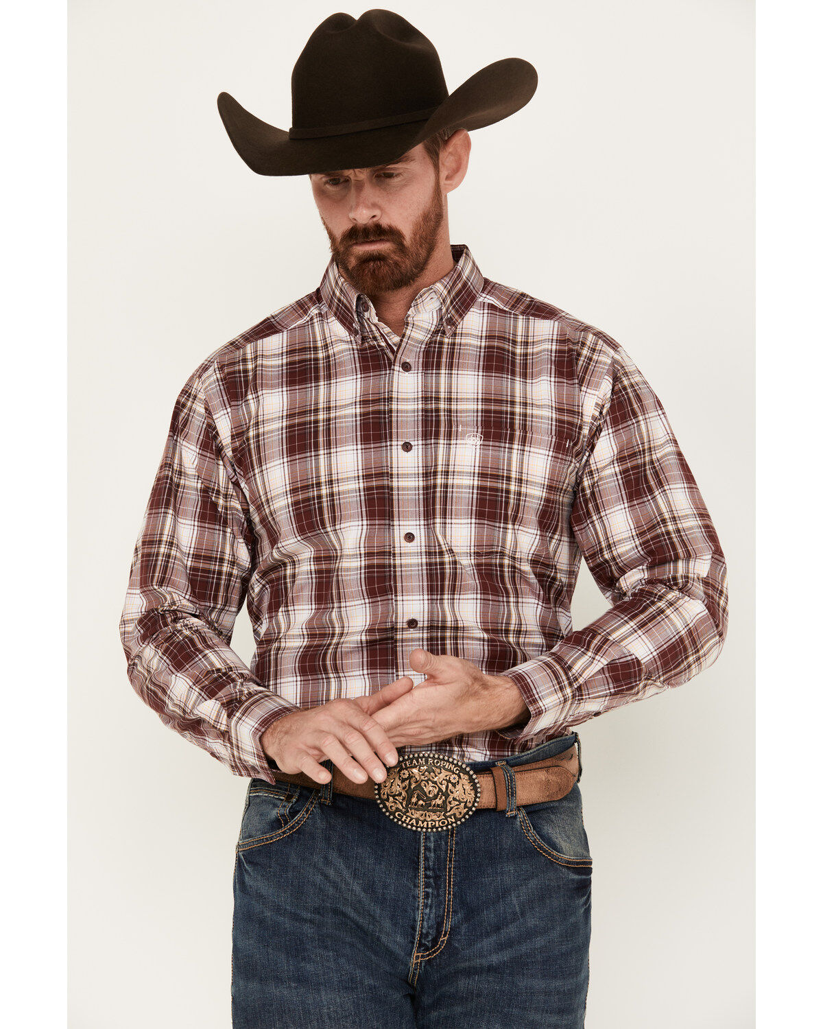 Men's Ariat Adrian Plaid Print Long Sleeve Button-Down Western Shirt