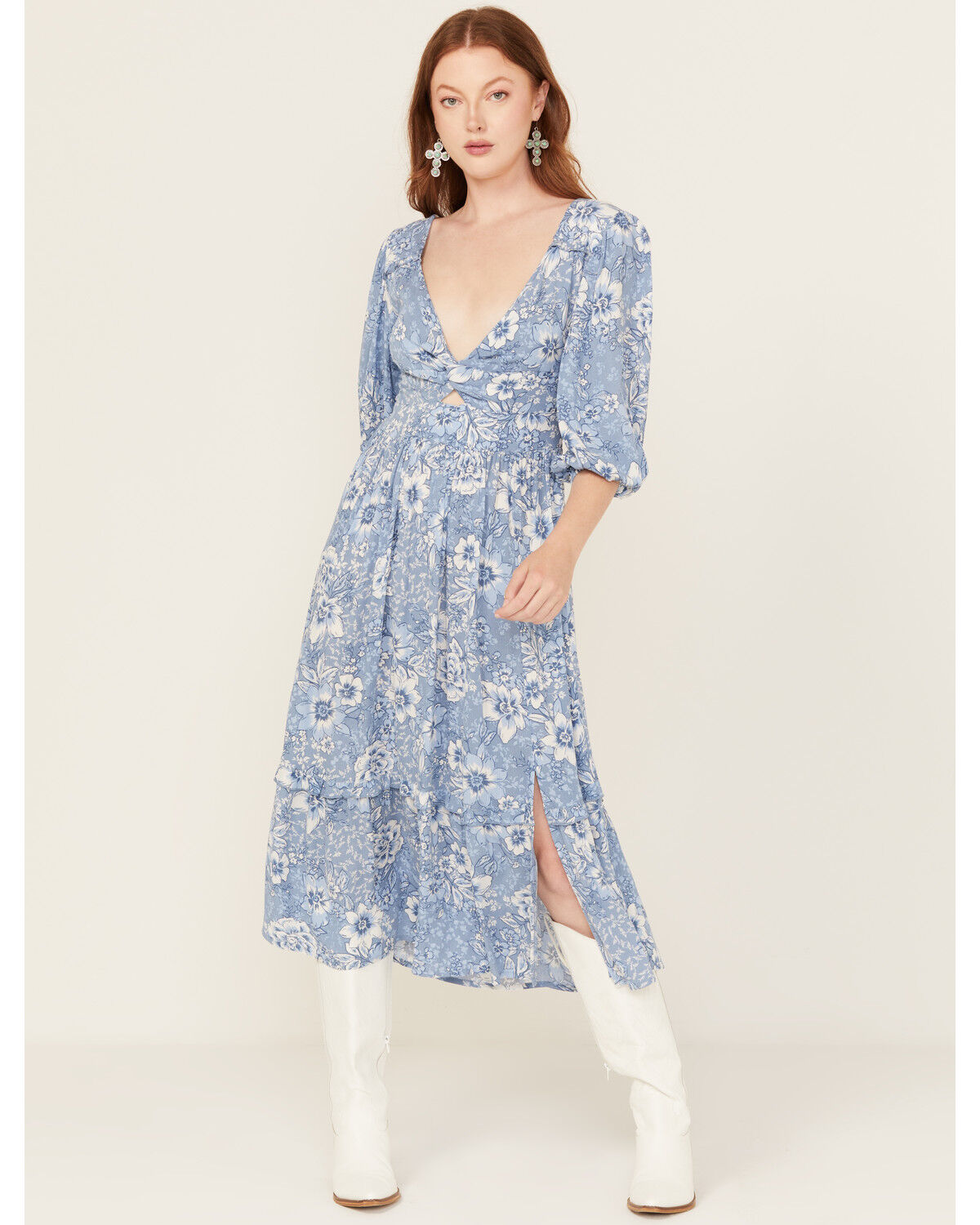 Women's Wild Moss Printed Front Twist Midi Dress
