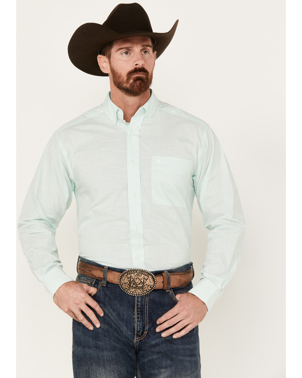 Men's Ariat Solid Slub Classic Fit Long Sleeve Button-Down Western Shi