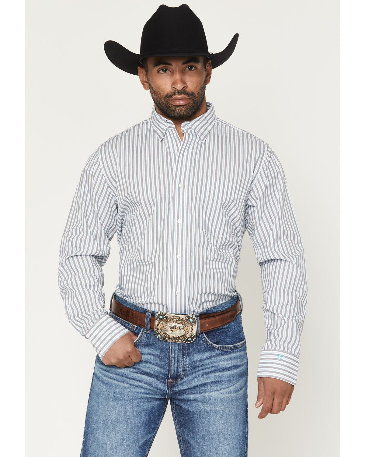 Men's Wrangler X Cody Johnson Striped Print Long Sleeve Button-Down We